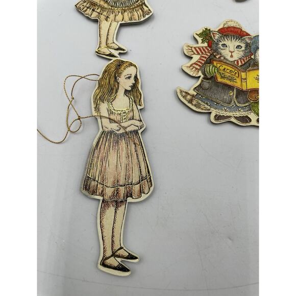 Vintage B. Shackman & Merrimack Alice In Wonderland & Kitty Ornaments Lot Of 6 - Picture 7 of 13